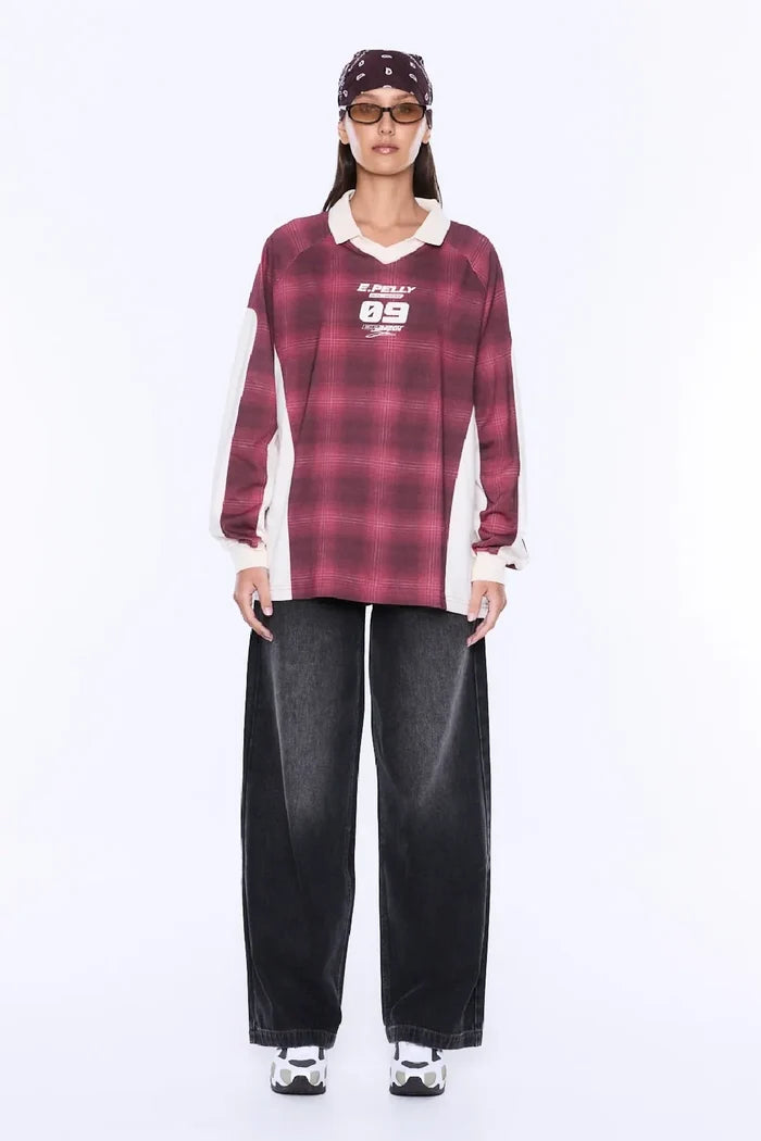 Josie Long Sleeve Polo | Burgundy Check