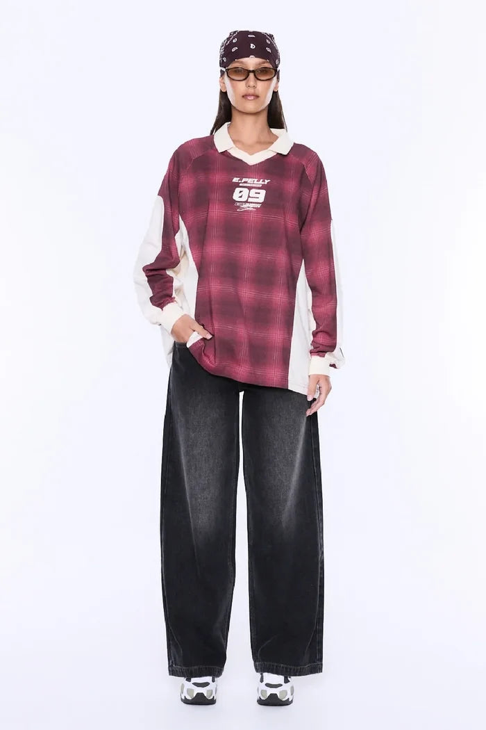 Josie Long Sleeve Polo | Burgundy Check
