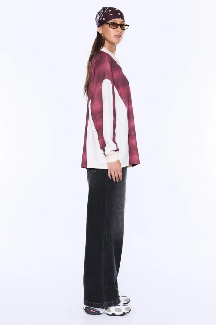 Josie Long Sleeve Polo | Burgundy Check