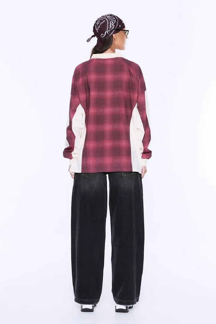Josie Long Sleeve Polo | Burgundy Check