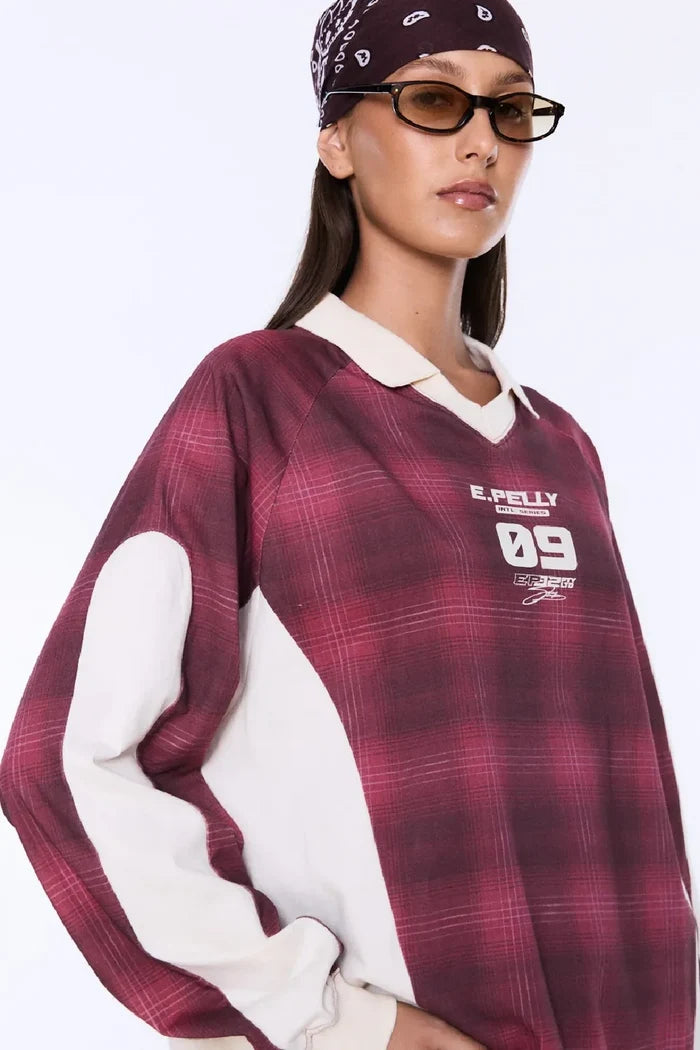Josie Long Sleeve Polo | Burgundy Check