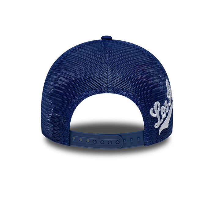 Pictured is this MLB Patch LA Dodgers 9FORTY A-Frame Trucker cap in dark blue. 6