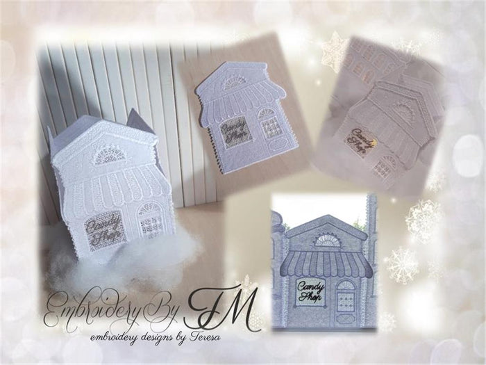 Lantern or window decoration / House No.2 / Combination of felt and lace
