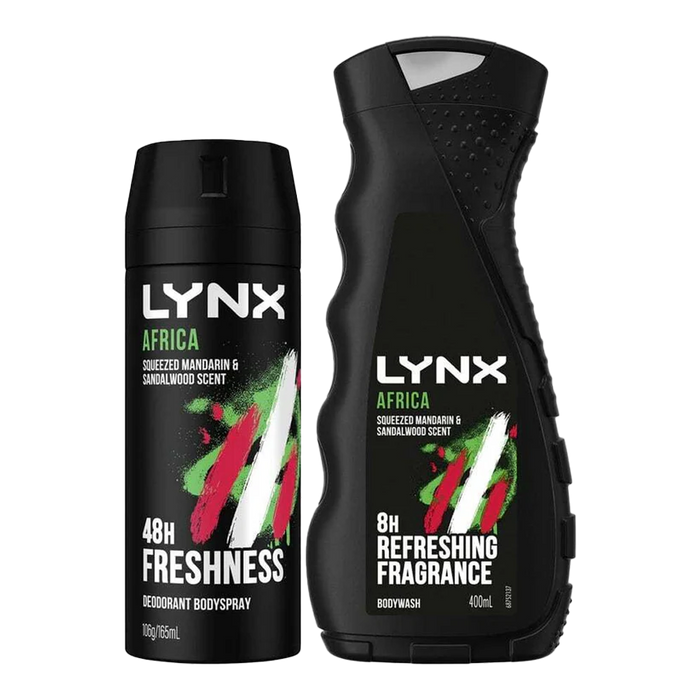Lynx Africa gift set contents - 225ml body wash, 150ml body spray and 150ml anti-perspirant
