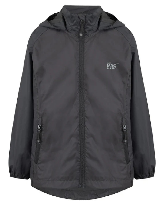 Black Coloured Mac In A Sac Mini Origin Packable Waterproof Jacket on white background #colour_black