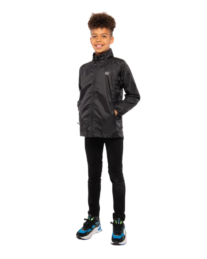 Black Coloured Mac In A Sac Mini Origin Packable Waterproof Jacket on white background #colour_black