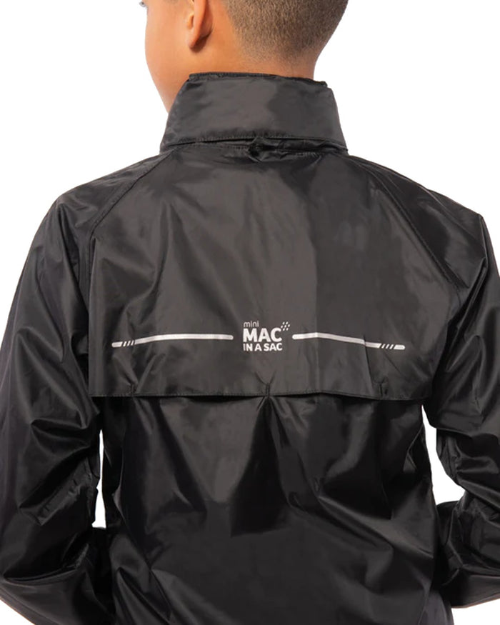 Black Coloured Mac In A Sac Mini Origin Packable Waterproof Jacket on white background #colour_black