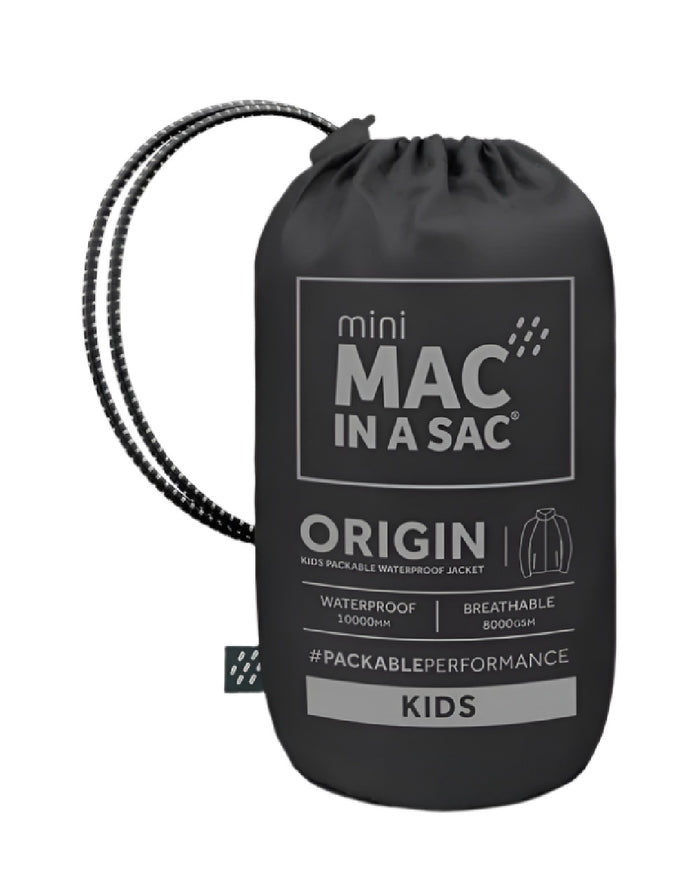 Black Coloured Mac In A Sac Mini Origin Packable Waterproof Jacket on white background #colour_black