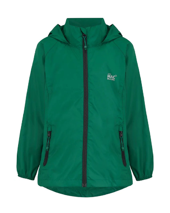 Bottle Green Coloured Mac In A Sac Mini Origin Packable Waterproof Jacket on white background #colour_bottle-green