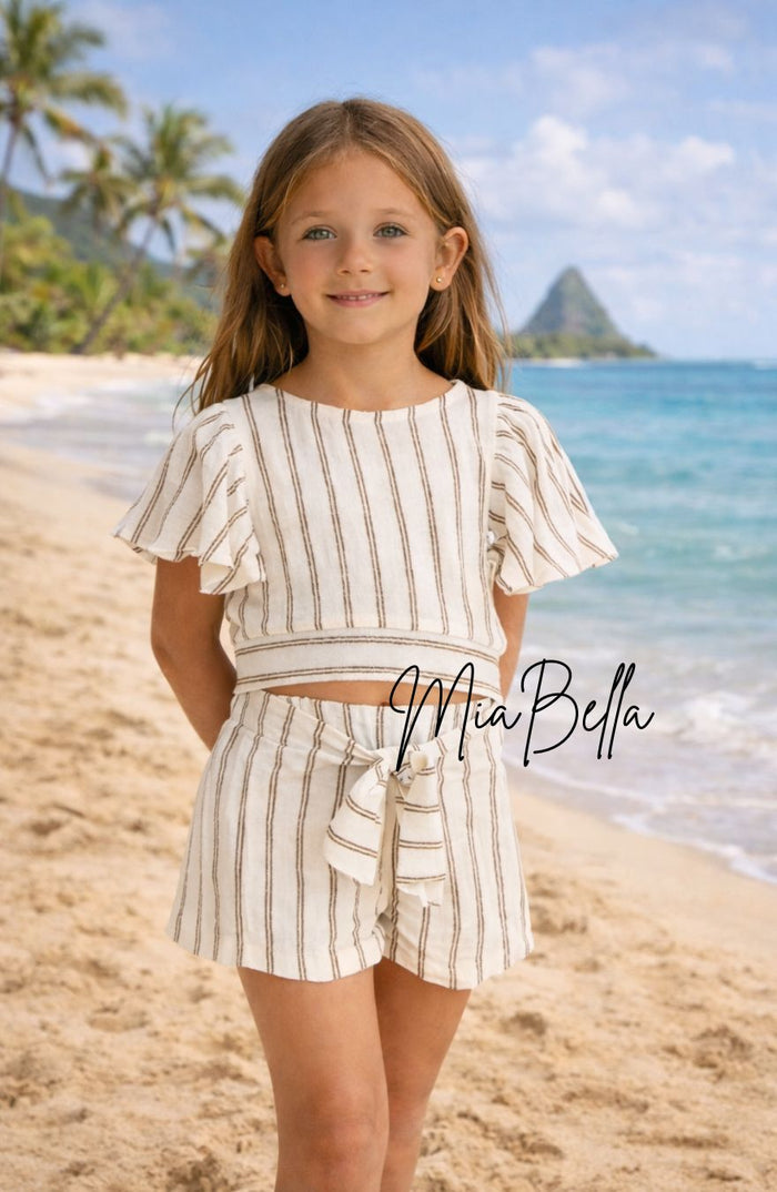 Mayoral Beige Striped Shorts Set