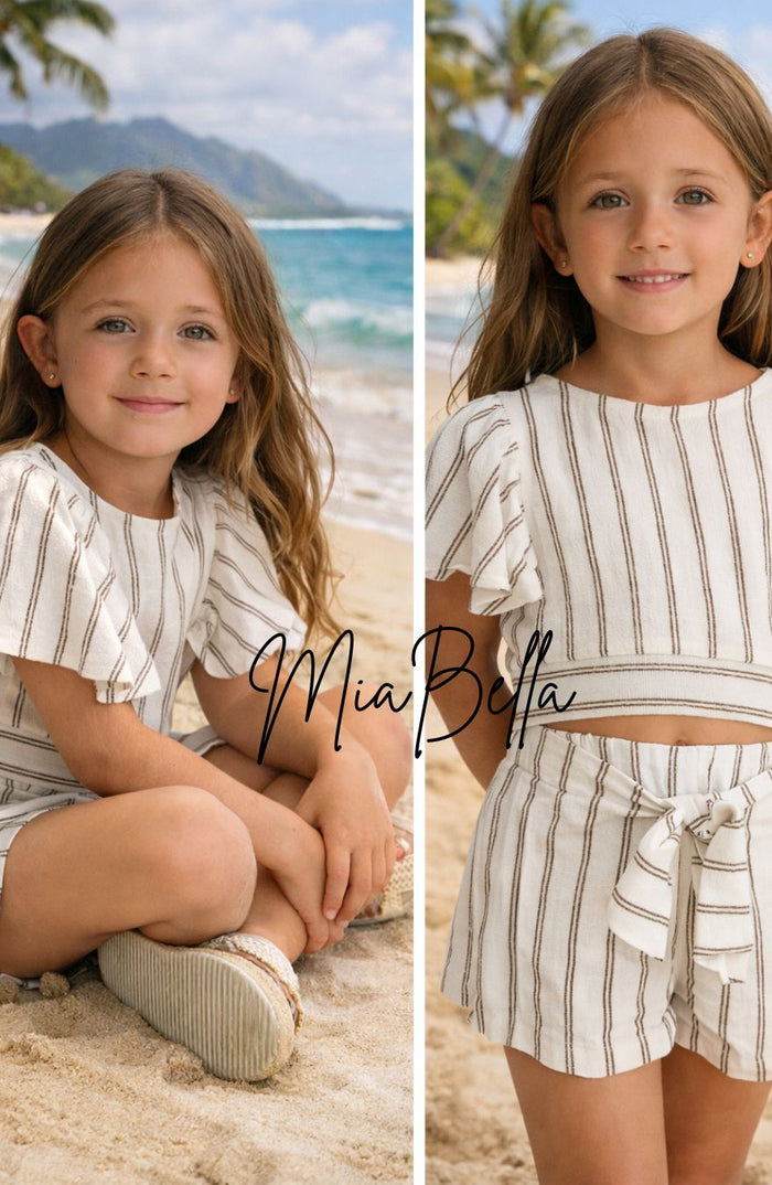 Mayoral Beige Striped Shorts Set