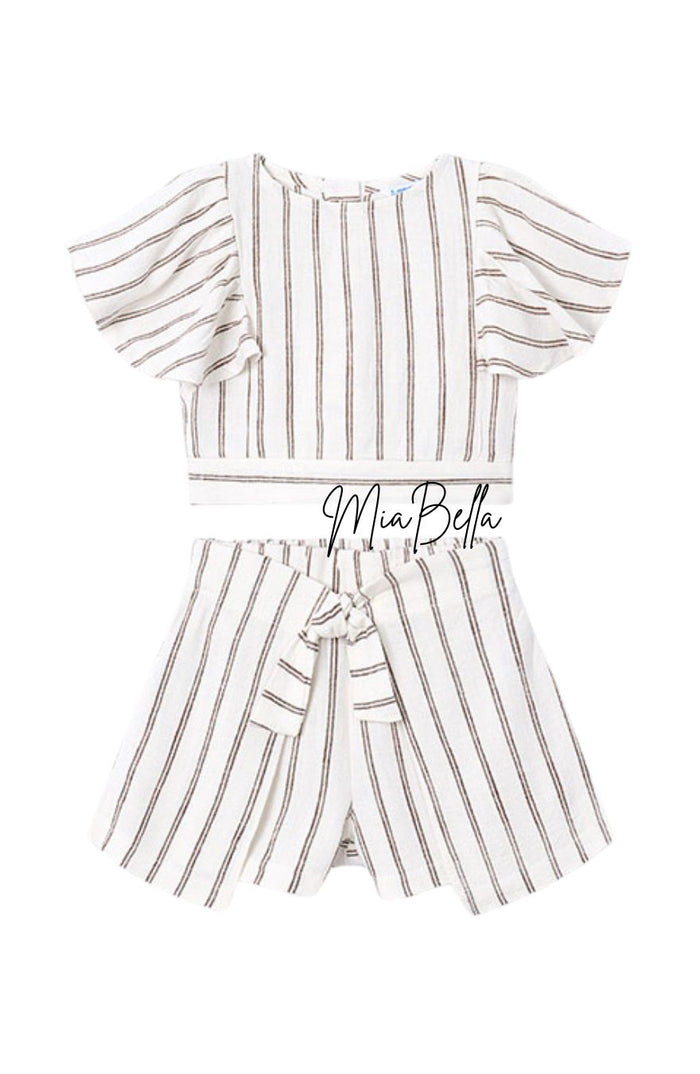 Mayoral Beige Striped Shorts Set