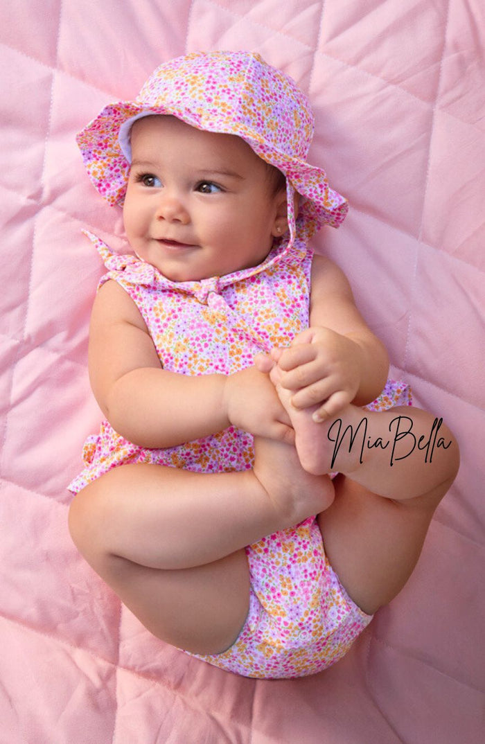 Mayoral Girls Floral Romper & Hat