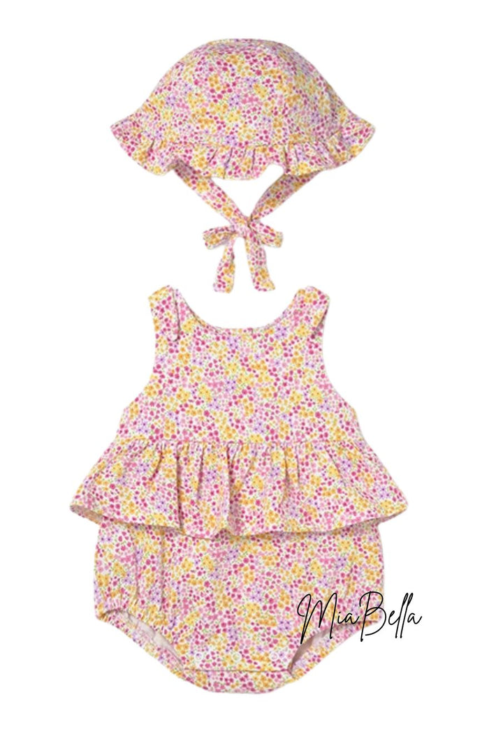 Mayoral Girls Floral Romper & Hat