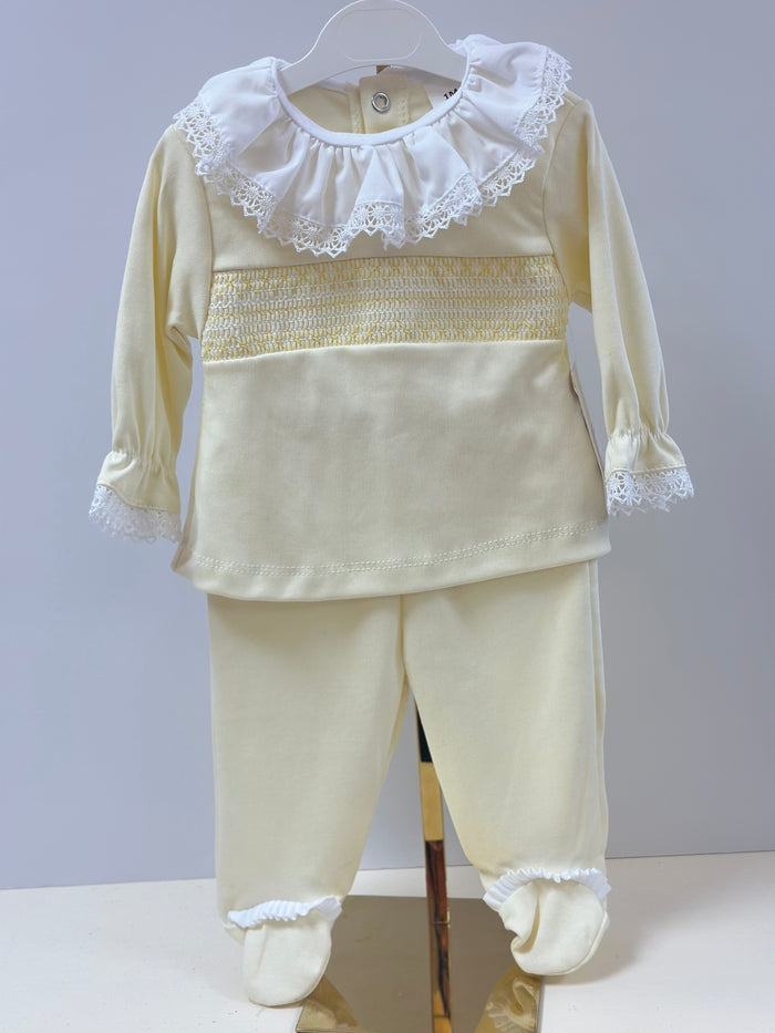MIA BELLA 2 Piece Smocked Style Set Lemon
