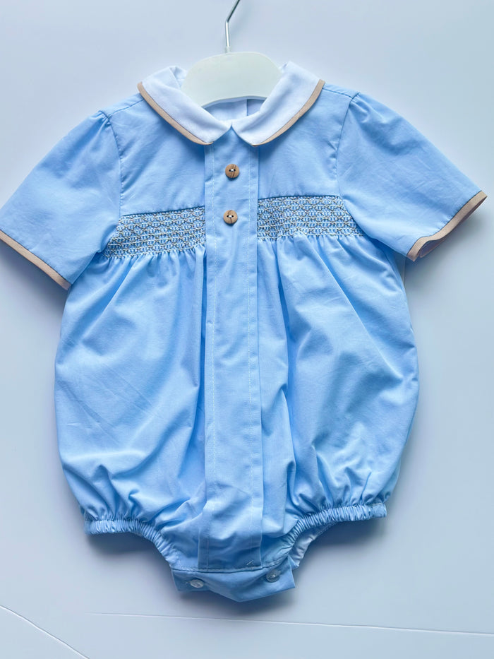 MIA BELLA Blue/Camel Smocked Romper