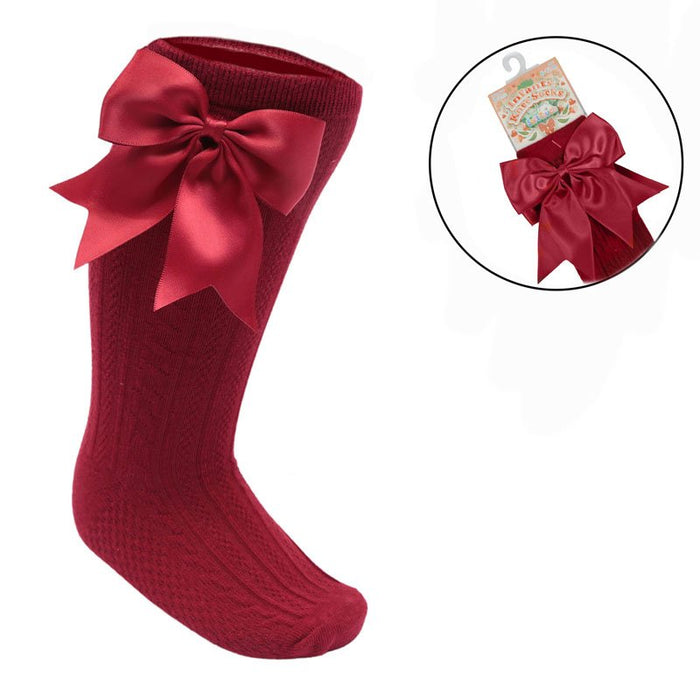 MIA BELLA Burgundy Knee High Bow Socks