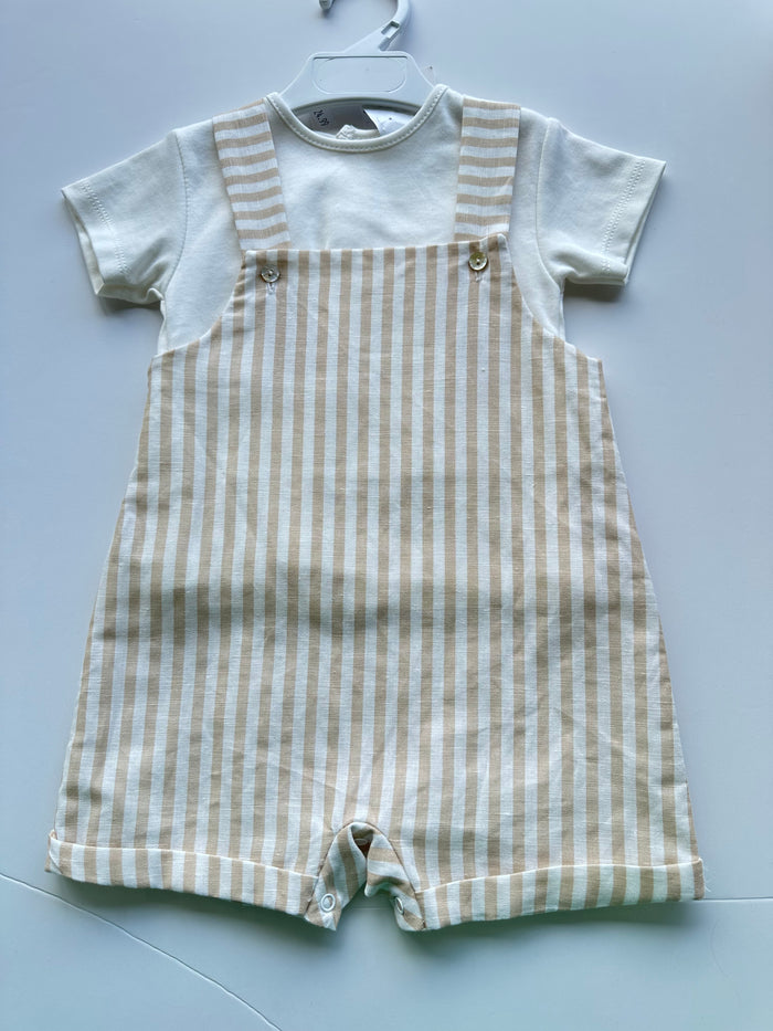 MIA BELLA Camel Striped Dungaree Set
