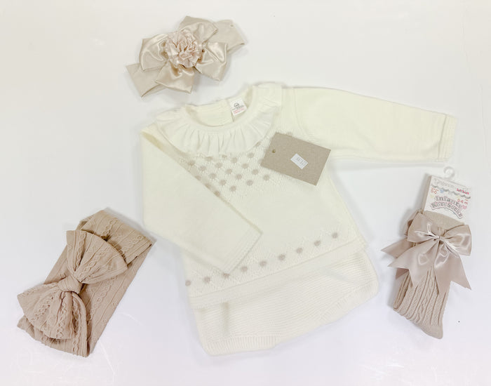 MIA BELLA Cream Knit Rosebud Jam Pant Set