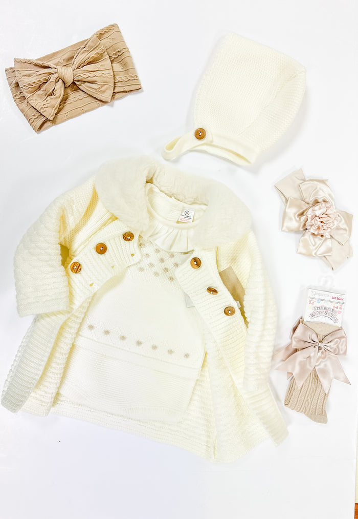 MIA BELLA Cream Knit Rosebud Jam Pant Set