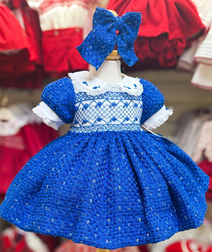 MIA BELLA Exclusive LUXE Naxos Cobalt Royal Blue Hand Smocked Dress