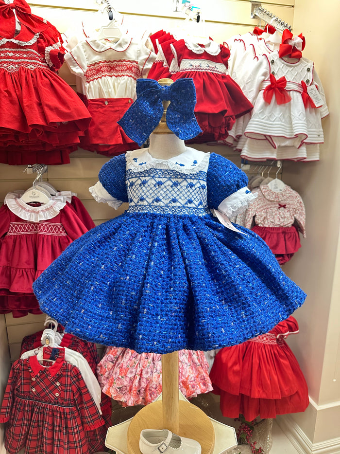 MIA BELLA Exclusive LUXE Naxos Cobalt Royal Blue Hand Smocked Dress