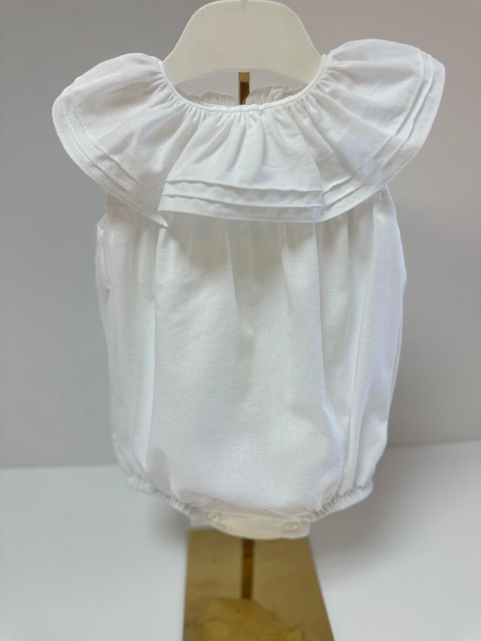 Mia Bella Frilled Neck White Romper