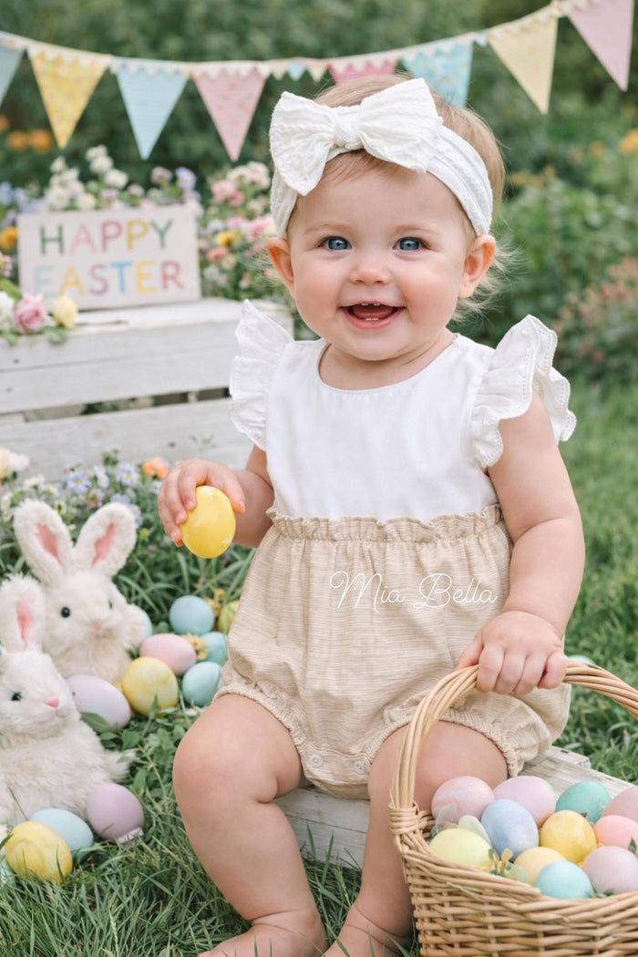 MIA BELLA Girls Camel Beige Romper