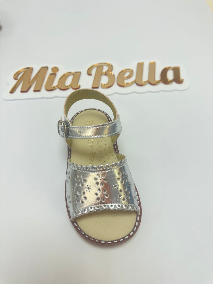 Mia Bella Girls Silver Leather Sandals