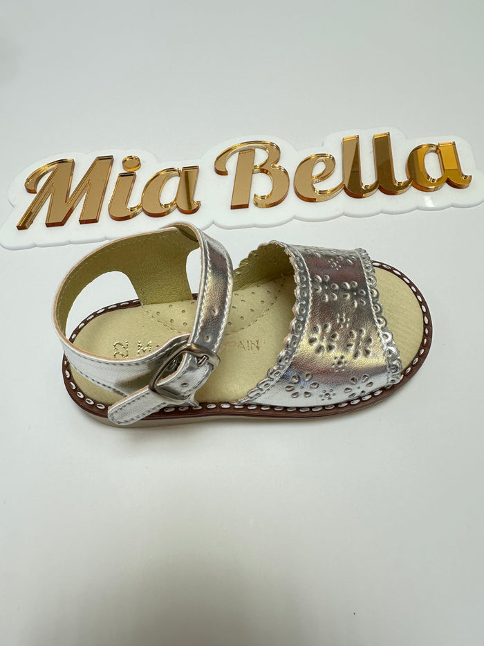 Mia Bella Girls Silver Leather Sandals