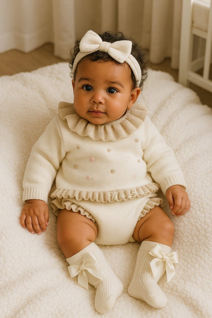 MIA BELLA Ivory/Camel Frilly  Jam Pant Set