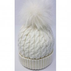 MIA BELLA Knitted Pom Pom Hat Cream