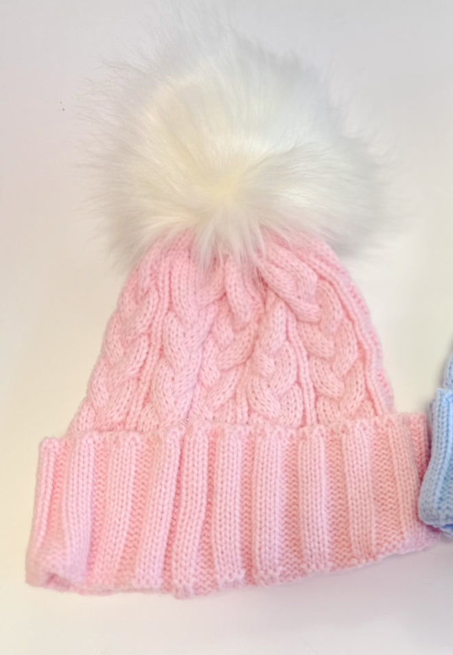 MIA BELLA Knitted Pom Pom Hat Pink