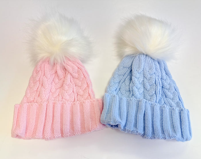 MIA BELLA Knitted Pom Pom Hat Pink