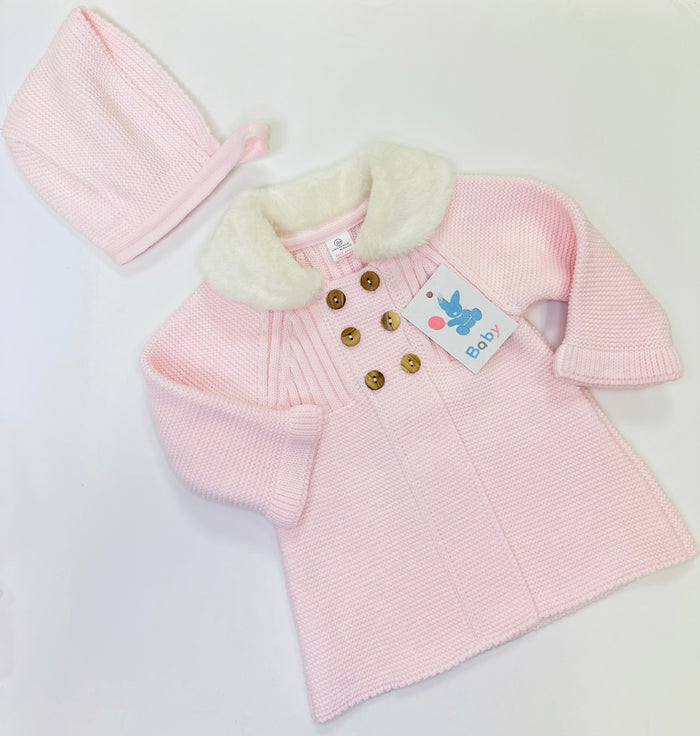 Mia Bella Luxury Knitted Matinee Coat/Jacket with Bonnet A3102A Pink