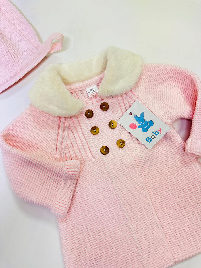 Mia Bella Luxury Knitted Matinee Coat/Jacket with Bonnet A3102A Pink