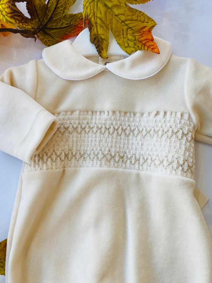 MIA BELLA Luxury Velour Smocked Style BabyGrow Camel / Soft Beige SG68V