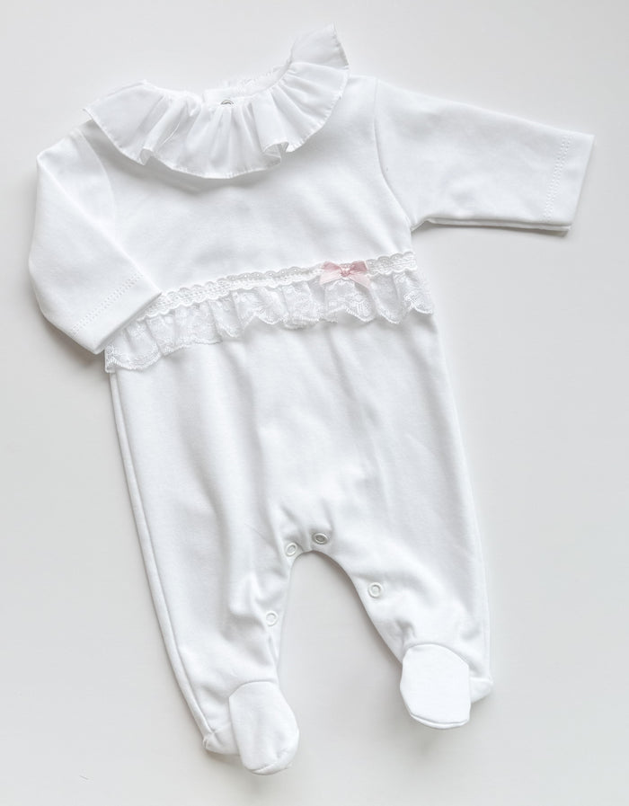 MIA BELLA Luxury White/Pink Cotton Babygrow