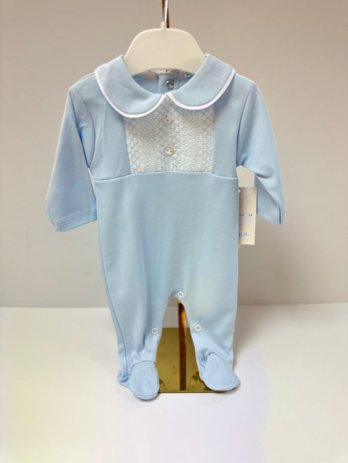 MIA BELLA Pale Blue/White Cotton baby grow