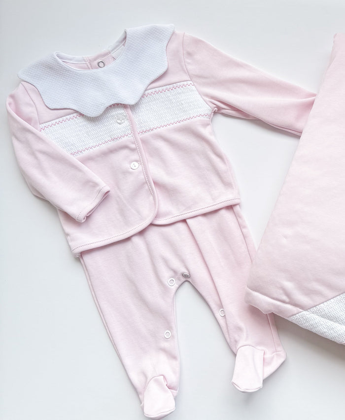 MIA BELLA Pink Smocked Style Jacket and Babygrow