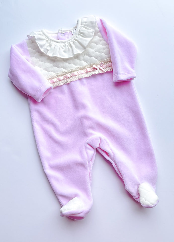 MIA BELLA Pink/Cream Velour Babygrow