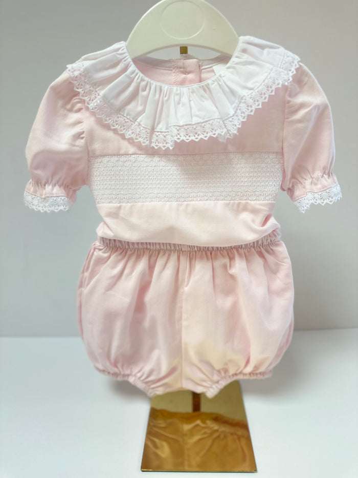 Mia Bella Pink/White Smocked Jam Pant Set