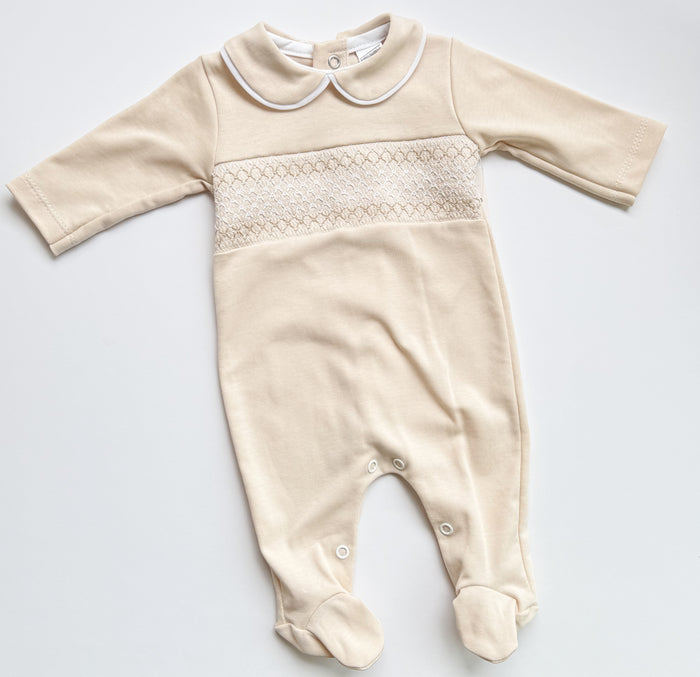 MIA BELLA Smocked Style Babygrow Camel