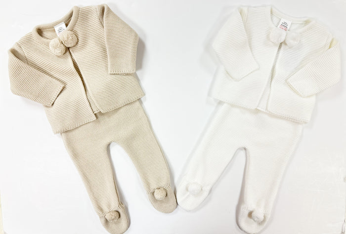 MIA BELLA White Knit  PomPom 2 Piece Set