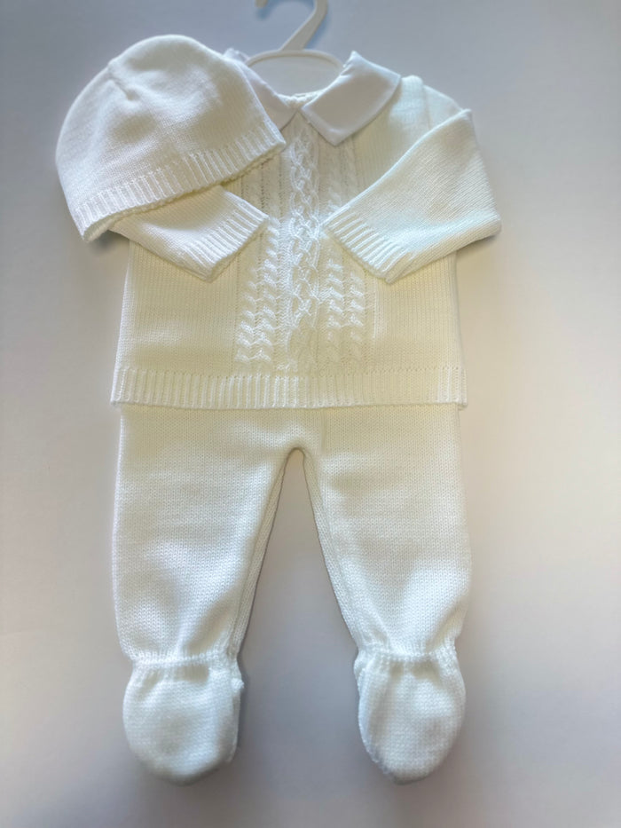 Mia Bella White Knitted 3 piece set Cable Detail