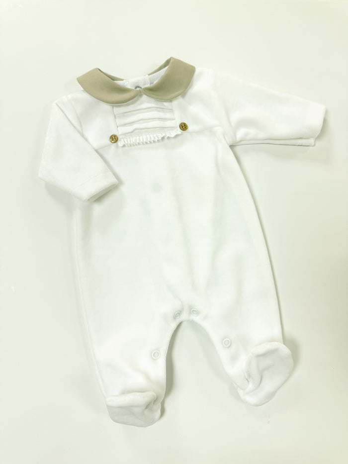 MIA BELLA White Velour/Camel Babygrow