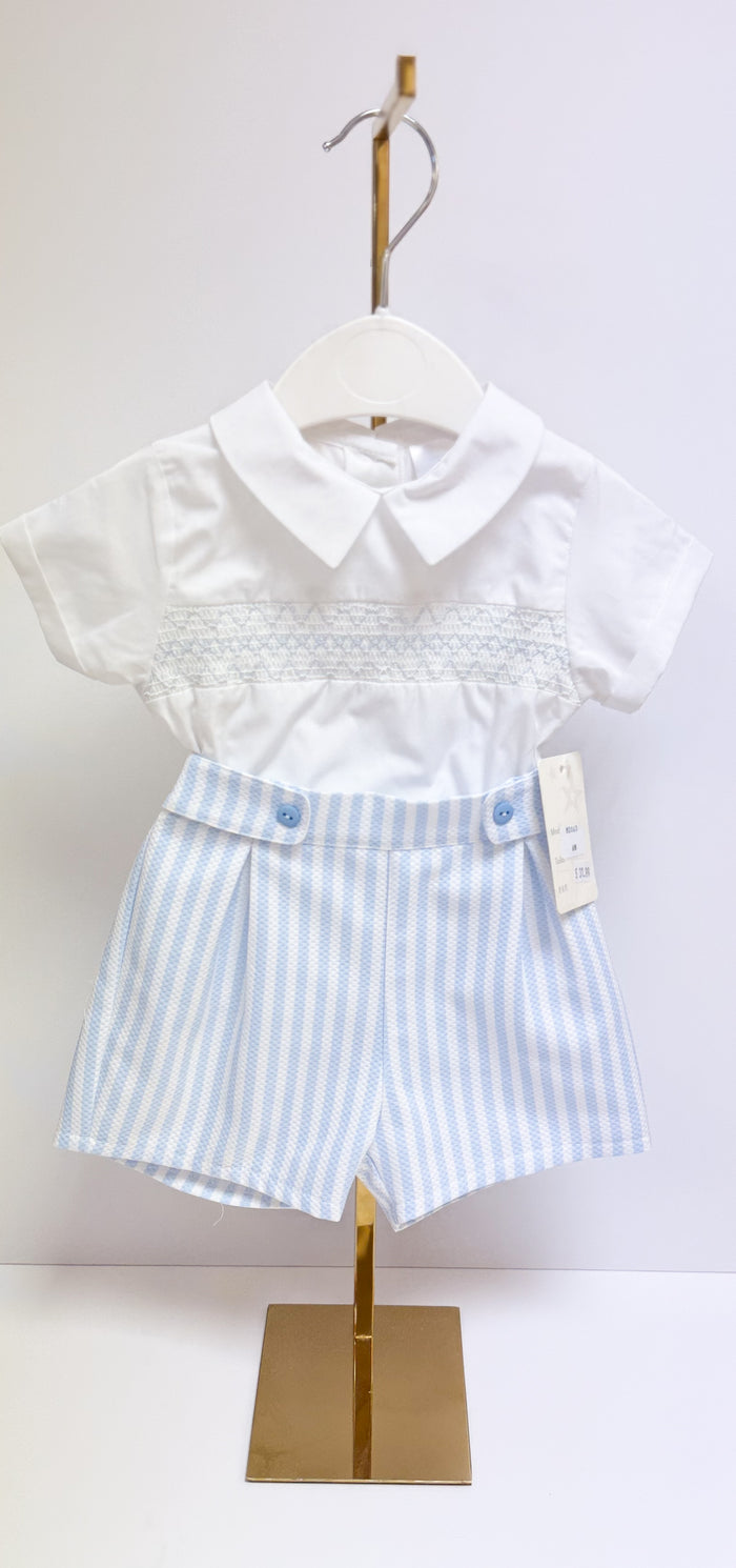 MIA BELLA White/Blue Smocked Style Set