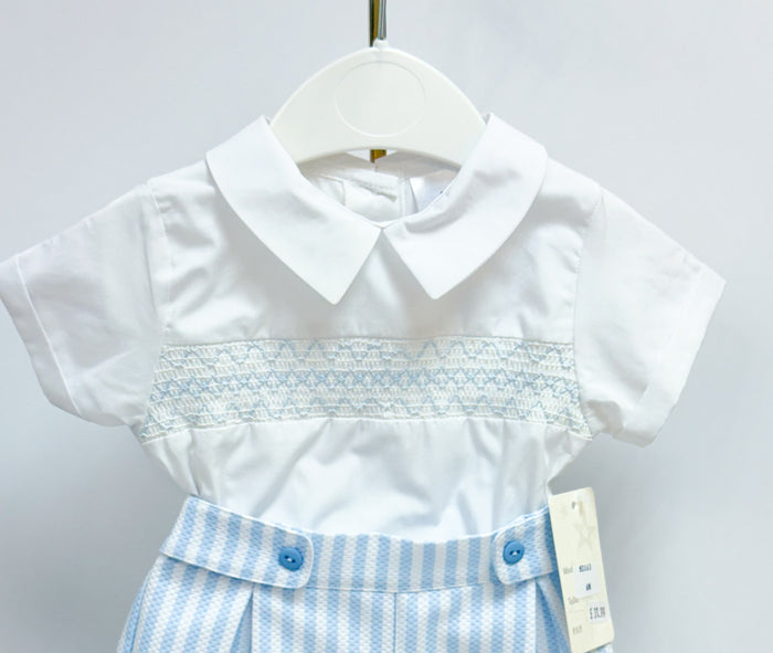 MIA BELLA White/Blue Smocked Style Set