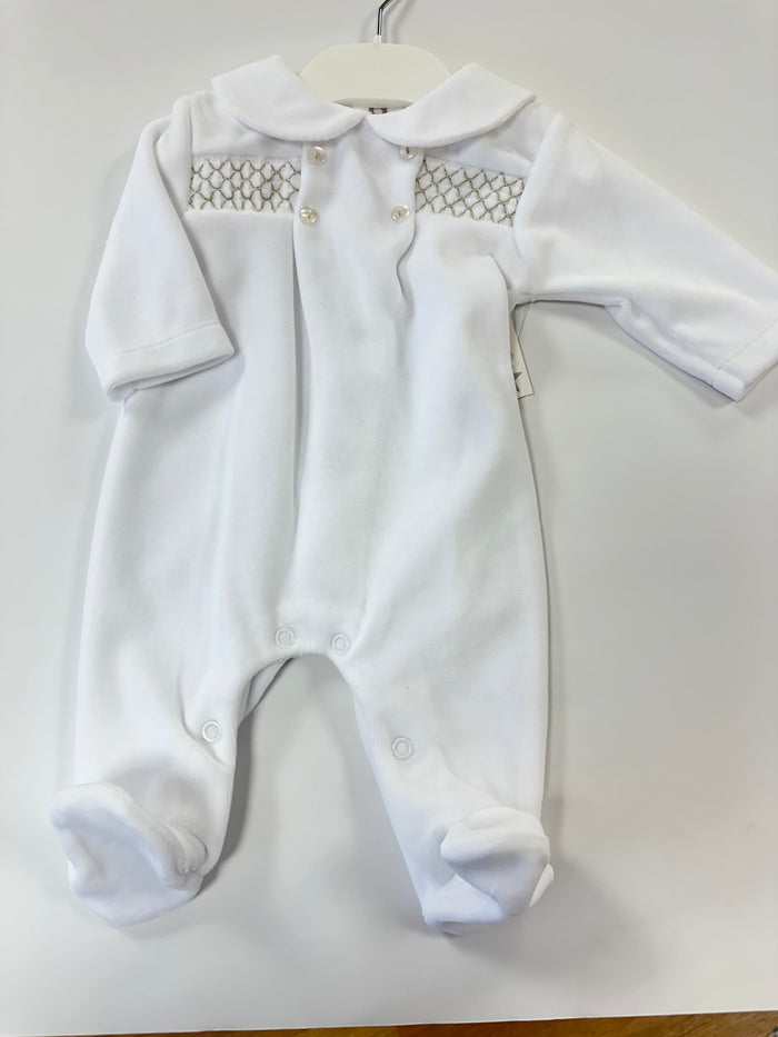 Mia Bella White/Camel Velour Baby Grow