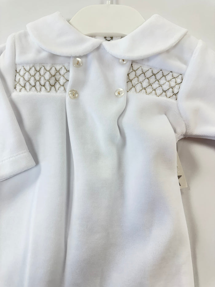 Mia Bella White/Camel Velour Baby Grow